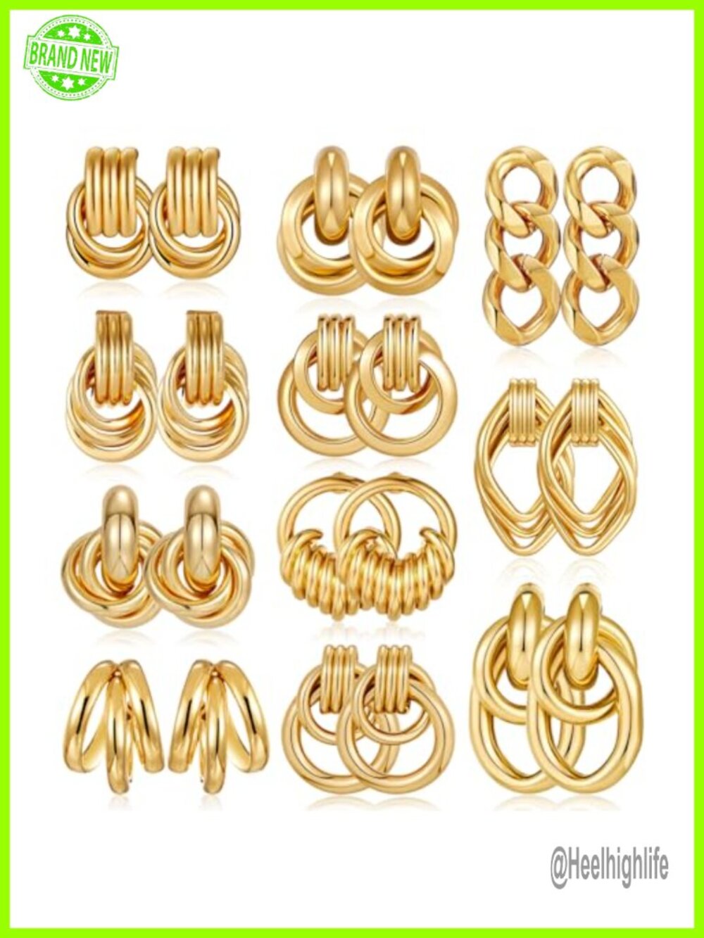 11 Pair Knot Earrings Set Chunky Long Link Drop Dangle Lightweight